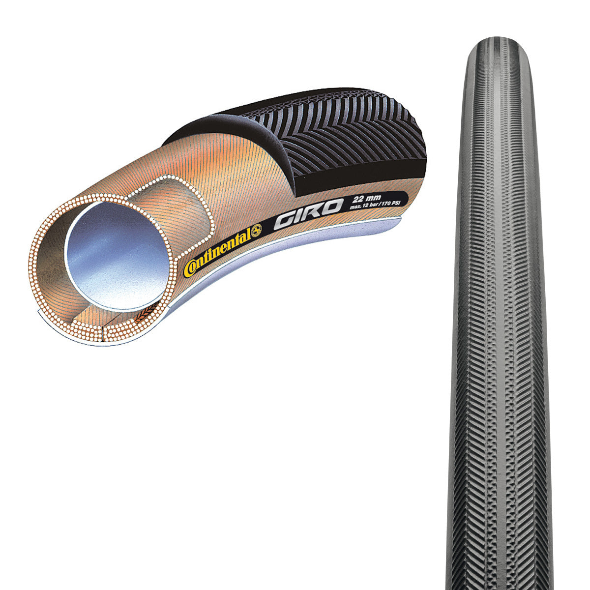 Continental GIRO Schlauchreifen 700x22c Schwarz/Tanwall